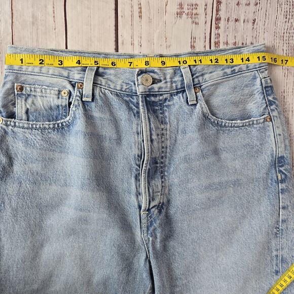 Trave Jeans 30 Harper Crop Straight High Rise Raw Hem Button Fly Grunge Denim - Picture 9 of 12